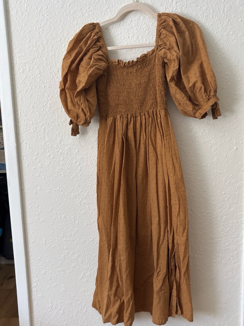 Opia Rust Smocked Midi Dress with Puff Sleeves - Picture 2 of 5
